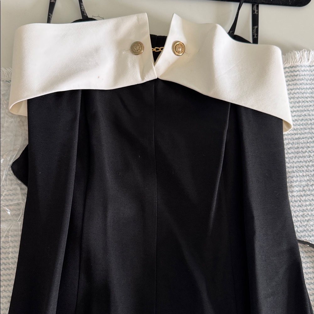 Joseph Ribkoff Black and White Gown with gold button accent size 4